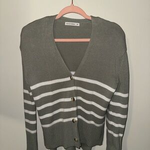 moon & madison Olive and White Striped Cardigan